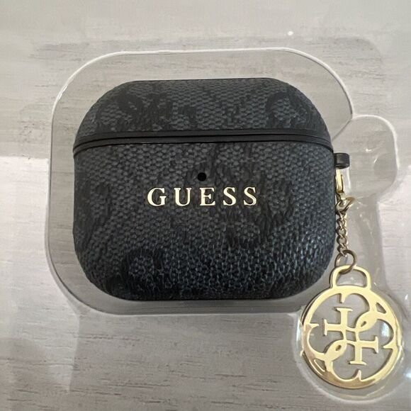 GUESS® AirPods 3 Case Cover Signature Black Gray PU Leather NIB - Picture 4 of 5